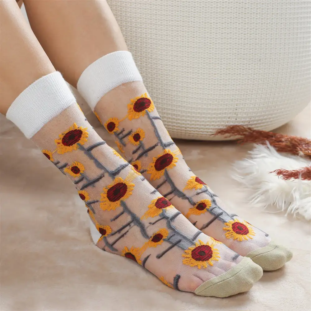Çorap N76 - Bolero Japon Kore Tarzı Şeffaf Transparan Kadın Çorap Ayçiçeği