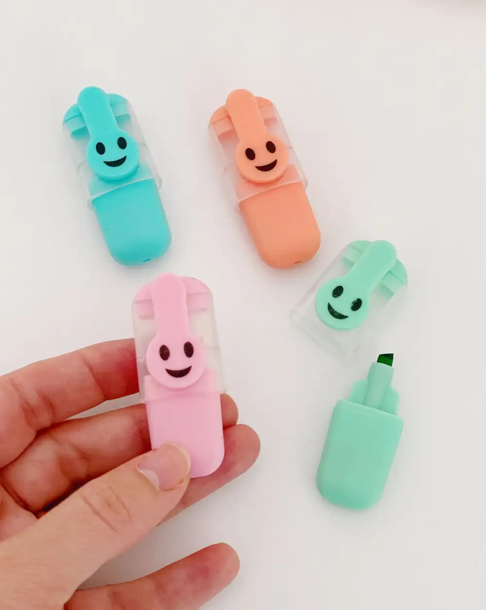 Gülen Yüz Fosforlu Kalem Mini Boy Pastel Renkler