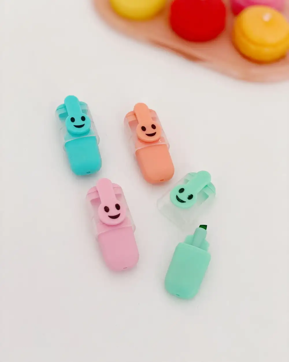 Gülen Yüz Fosforlu Kalem Mini Boy Pastel Renkler