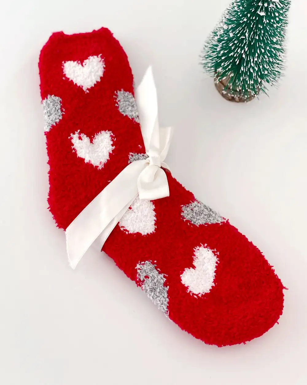 Çorap N009 - Bolero Home Socks Kırmızı Kalp Desenli Ev Çorabı Kışlık Çorap
