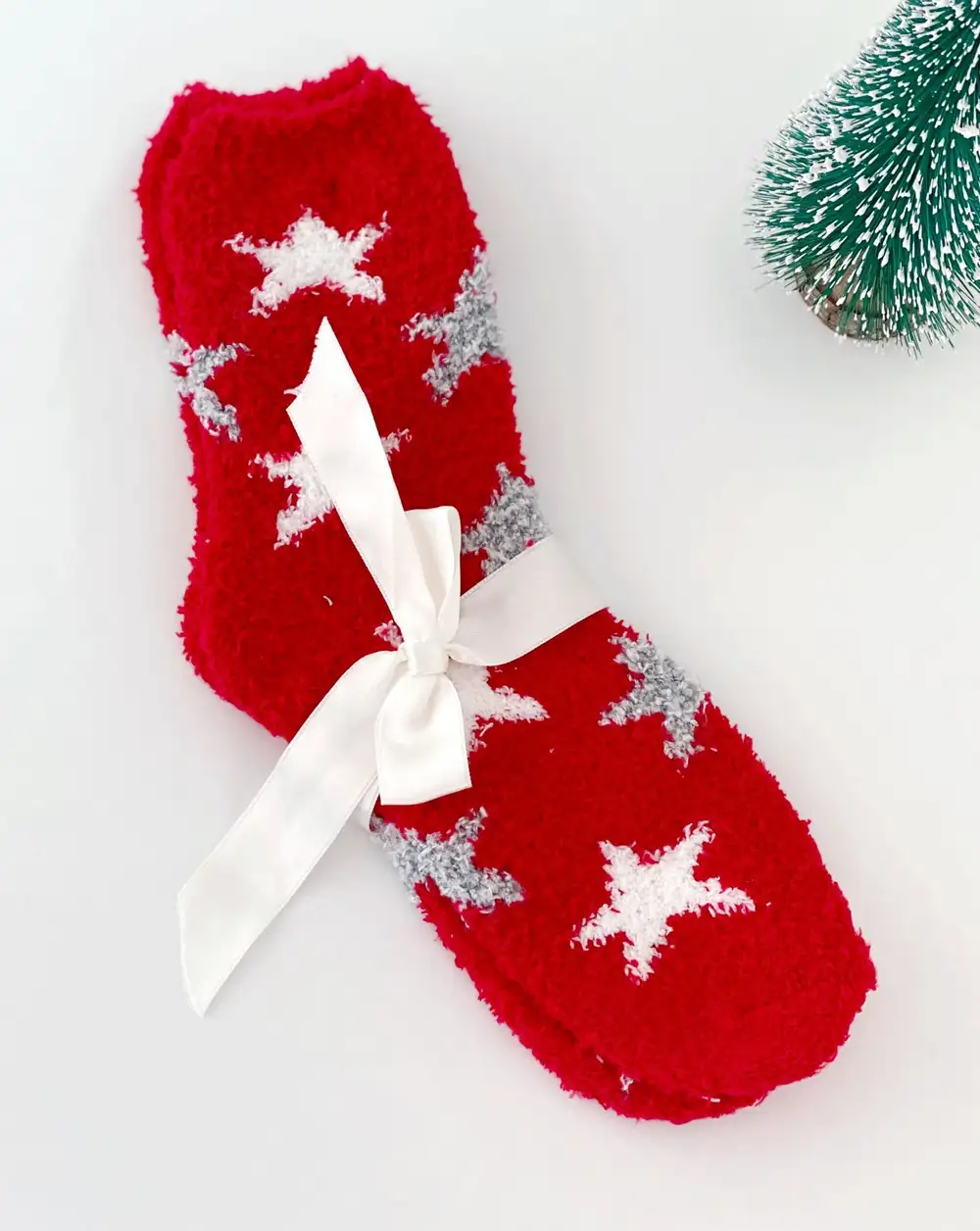 Çorap N008 - Bolero Home Socks Kırmızı Yıldız Desenli Ev Çorabı Kışlık Çorap