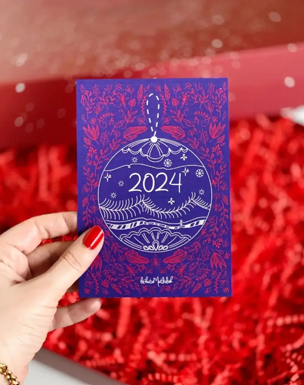 2024 Yılbaşı Hediye Not Kartı Ön Arka Yeni Yıl Dilekleri Baskılı Kartpostal Motto Kartı