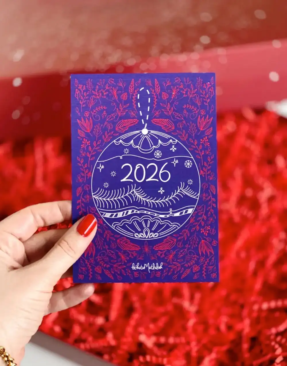 2026 Yılbaşı Hediye Not Kartı Ön Arka Yeni Yıl Dilekleri Baskılı Kartpostal Motto Kartı