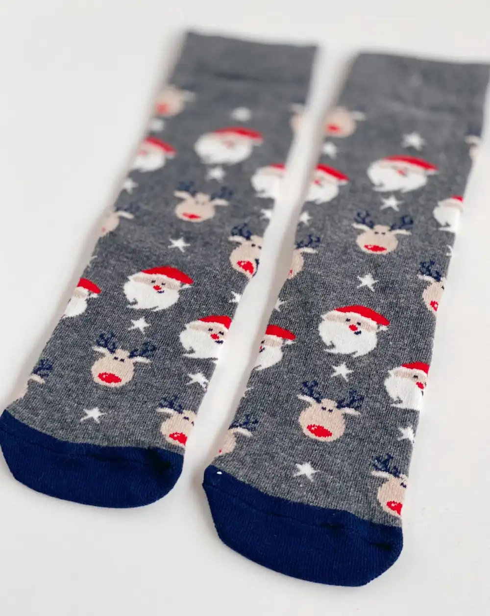 Yılbaşı Çorap Gri Noel Baba Ve Geyik Yeni Yıl Çorabı