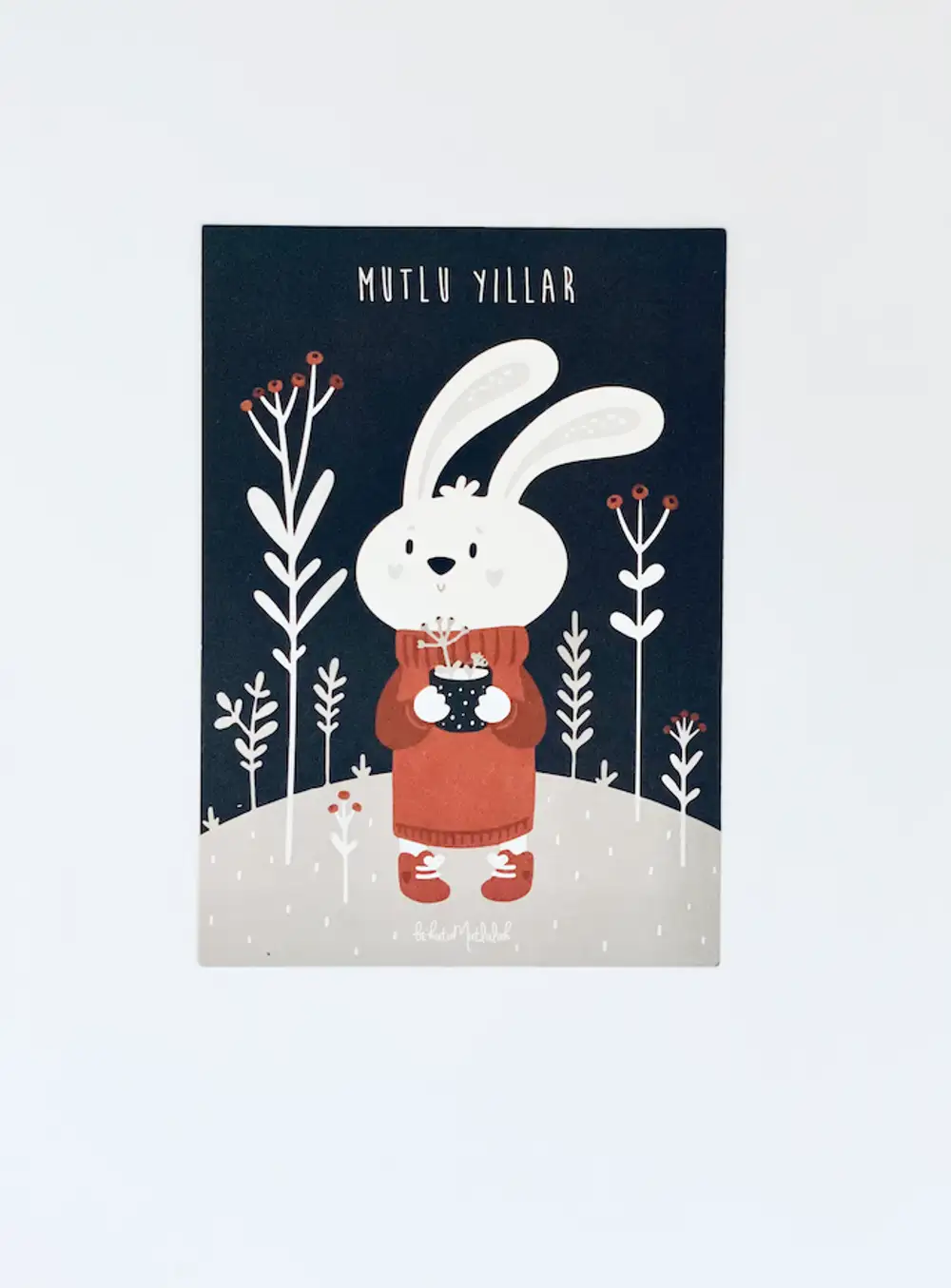 Mutlu Yıllar Sevimli Tavşan Yılbaşı Motto Kartı Kartpostal  Doğum Günü Hediye Kartı