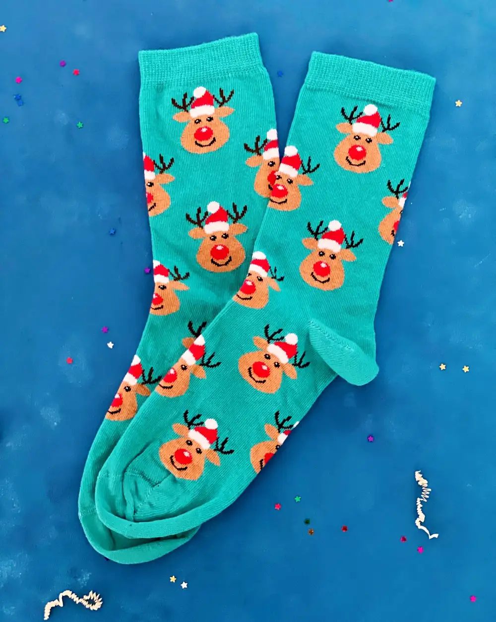 Yılbaşı Çorap Eğlenceli Geyik Turkuaz Mavi Yeni Yıl Çorabı
