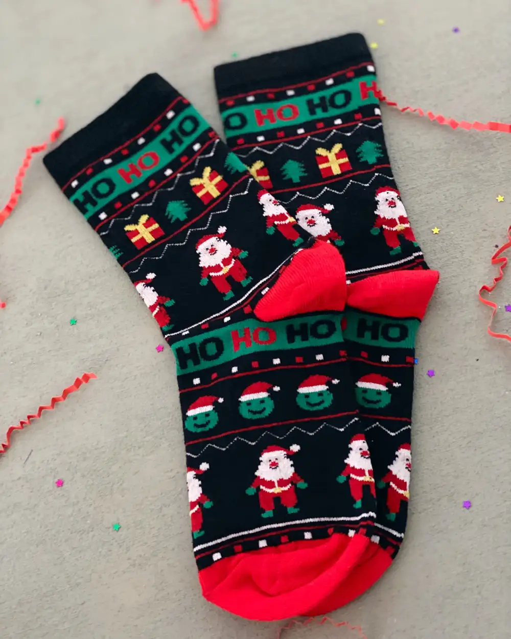 Yılbaşı Çorap Noel Baba Ve Hediyeleri Siyah Yeni Yıl Çorabı