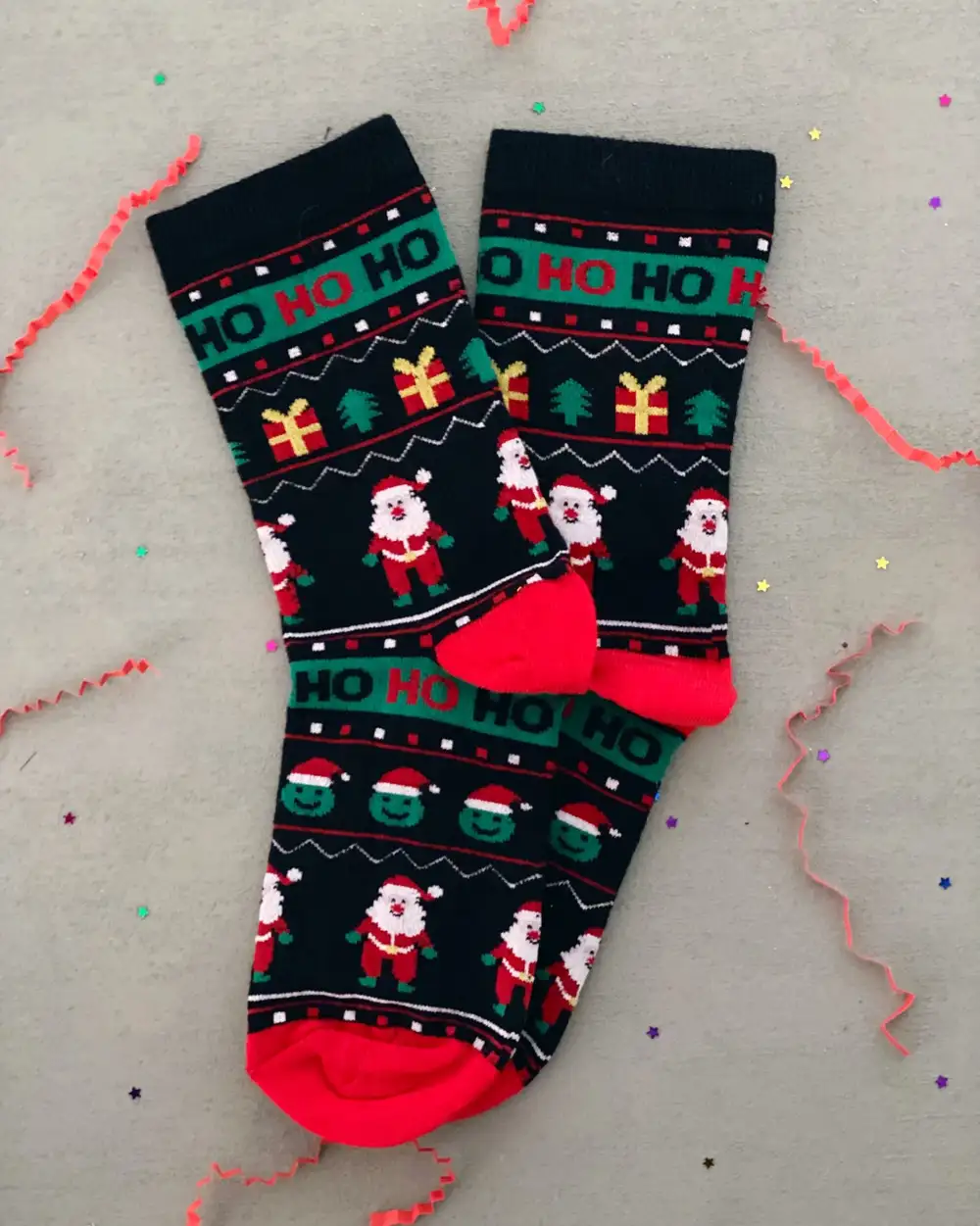 Yılbaşı Çorap Noel Baba Ve Hediyeleri Siyah Yeni Yıl Çorabı