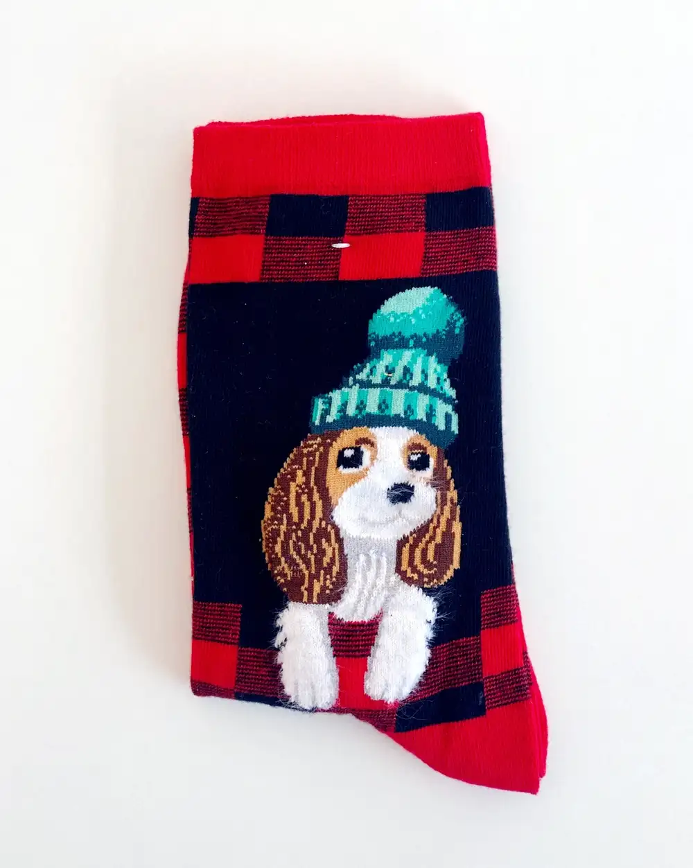 Yılbaşı Çorap Kırmızı Ekoseli Sevimli Köpek Yeni Yıl Çorabı