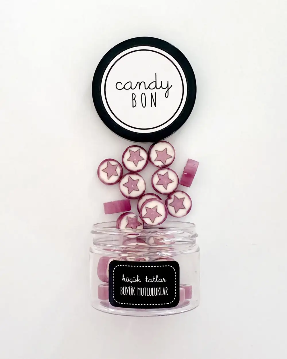 Candybon El Yapımı Lila Yıldız Desenli Lila Akide Şekeri