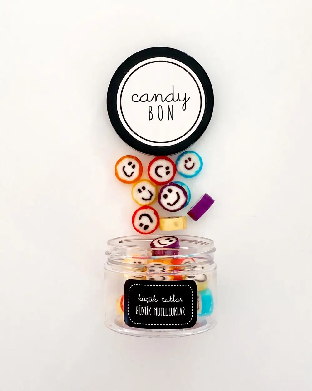 Candybon El Yapımı Gülen Yüz Emoji Desenli Rengarenk Akide Şekeri
