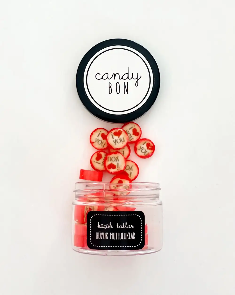 Candybon El Yapımı I Love You Yazılı Desenli Kırmızı Akide Şekeri