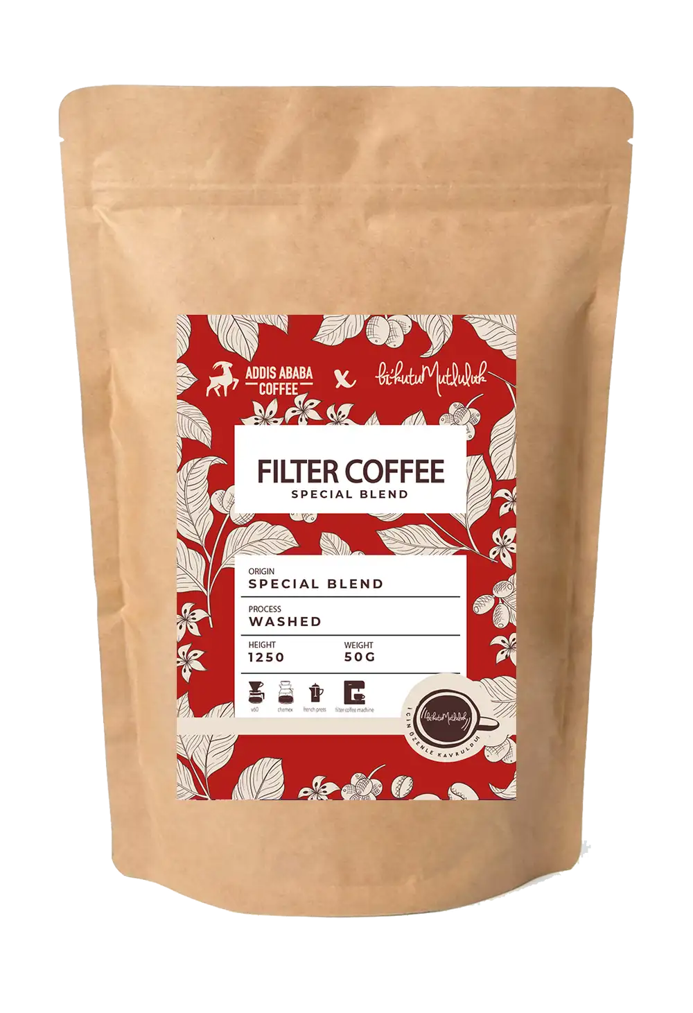 Filtre Kahve - Happy Kırmızı Special Blend Filter Coffee Addis Ababa Coffee 50 gr.