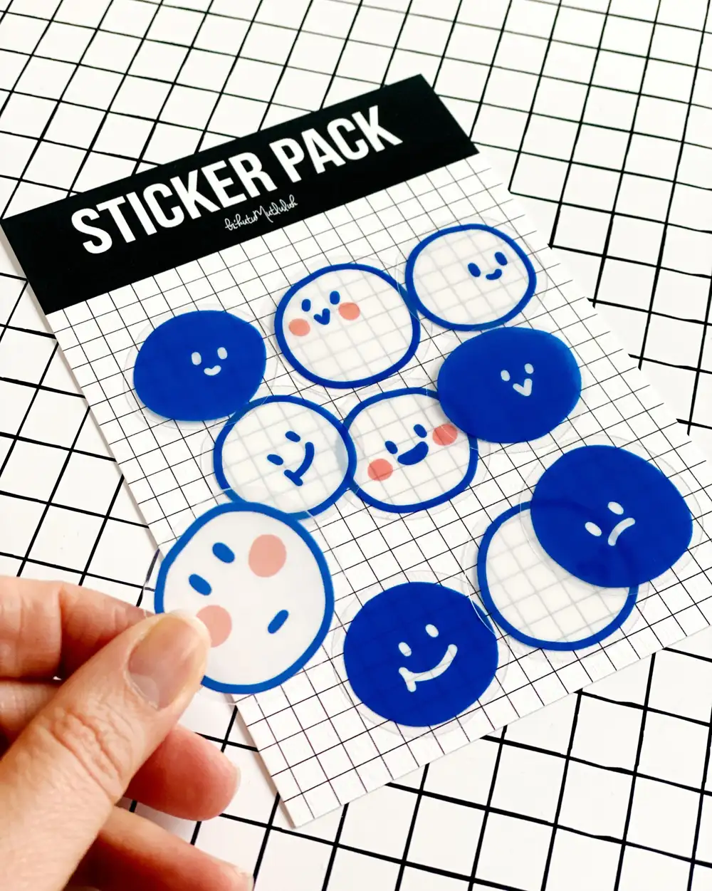 Mavi Sevimli Emoji Suratlar Şeffaf Sticker Seti 10'lu