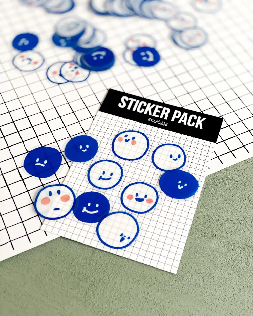 Mavi Sevimli Emoji Suratlar Şeffaf Sticker Seti 10'lu