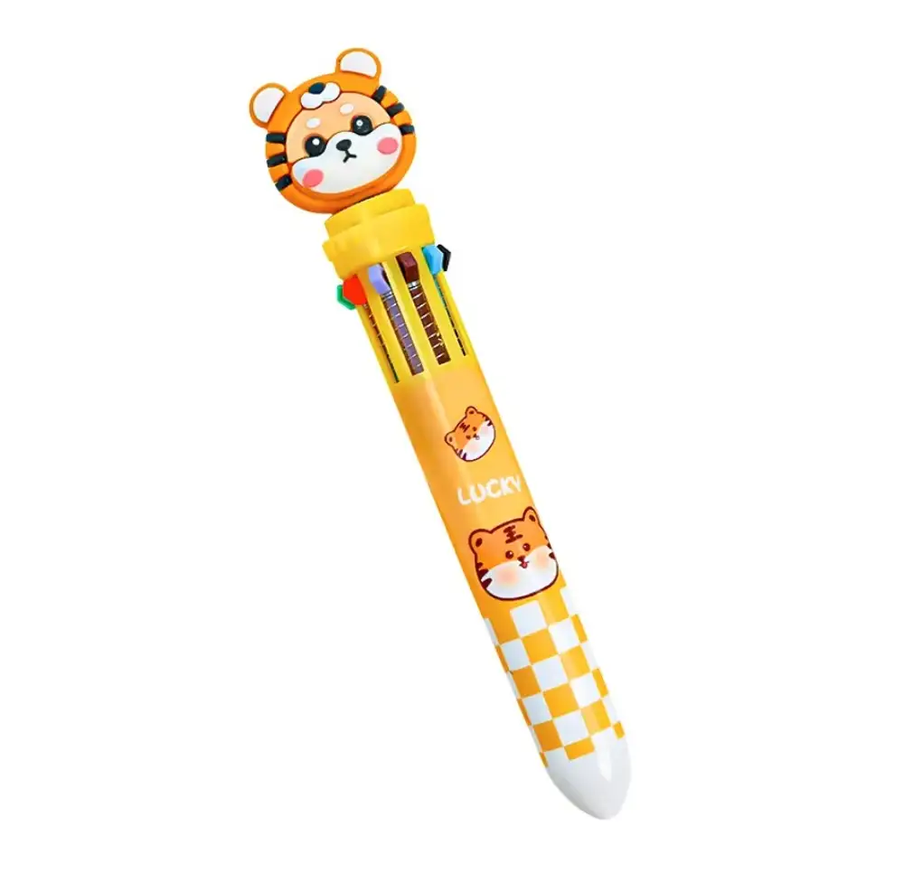 Sevimli Tiger Figürlü Turuncu Kalem 10 Renkli Tükenmez Kalem