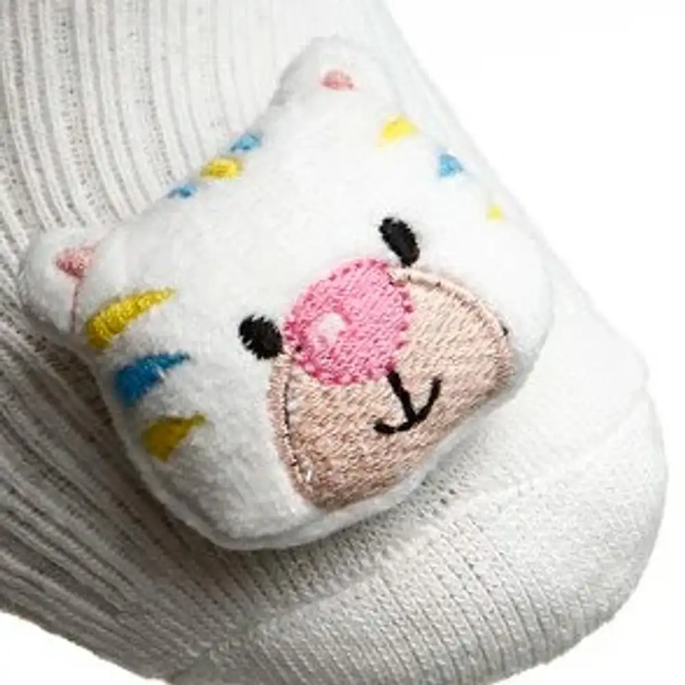 HelloBaby Çorap - Oyuncaklı Havlu Bebek Çorabı Beyaz Kedi