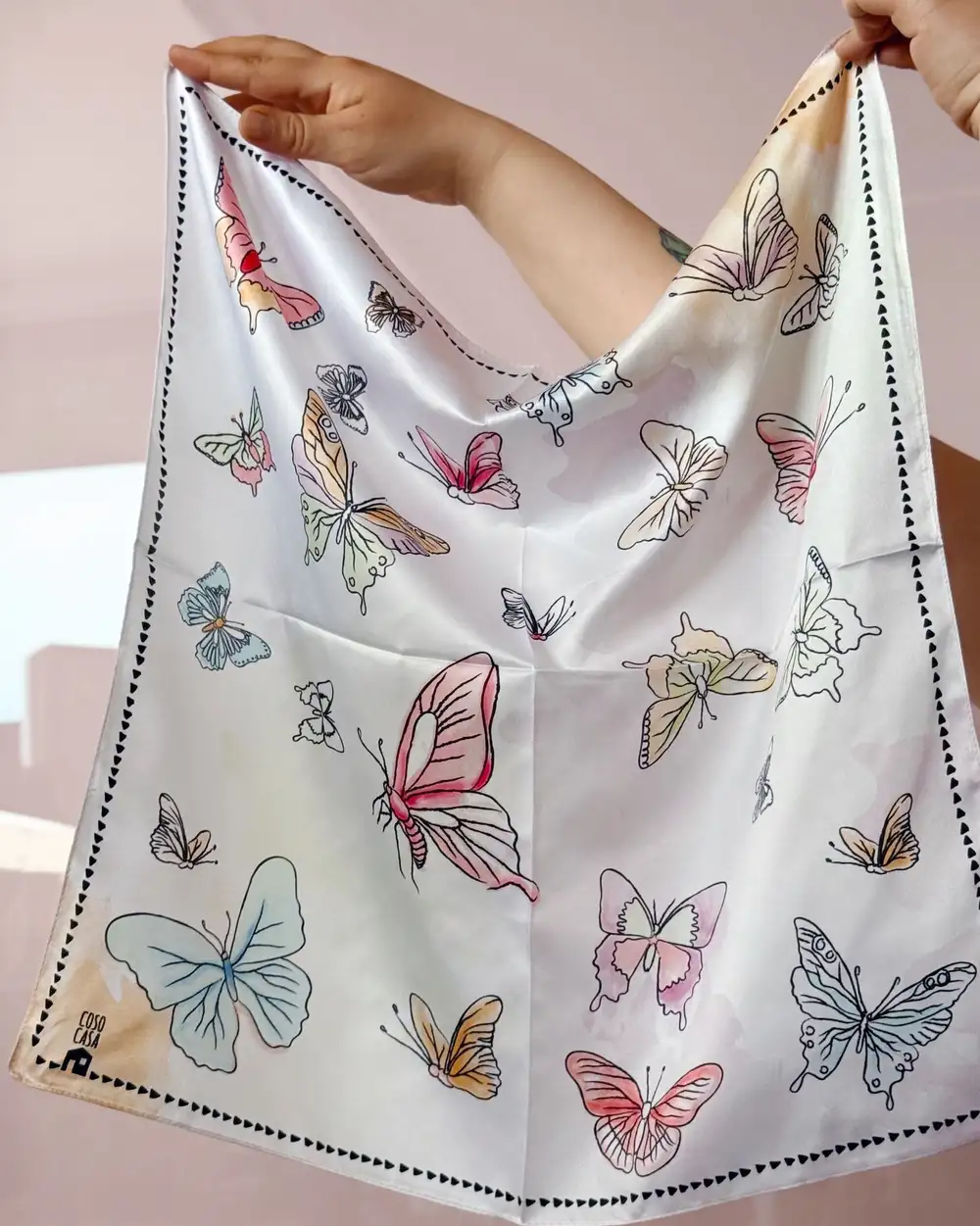Coco Casa Saten Yaza Merhaba Kelebekler Sarı Fular Bandana