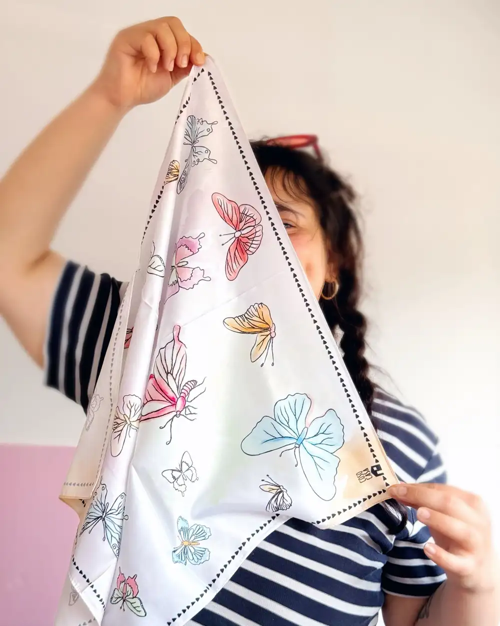 Coco Casa Saten Yaza Merhaba Kelebekler Sarı Fular Bandana