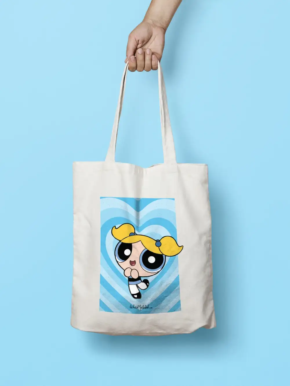 Powerpuff Girls Grubun En Sevgi Dolu Üyesi Bubbles Mavi Kalpli Hediye Bez Çanta