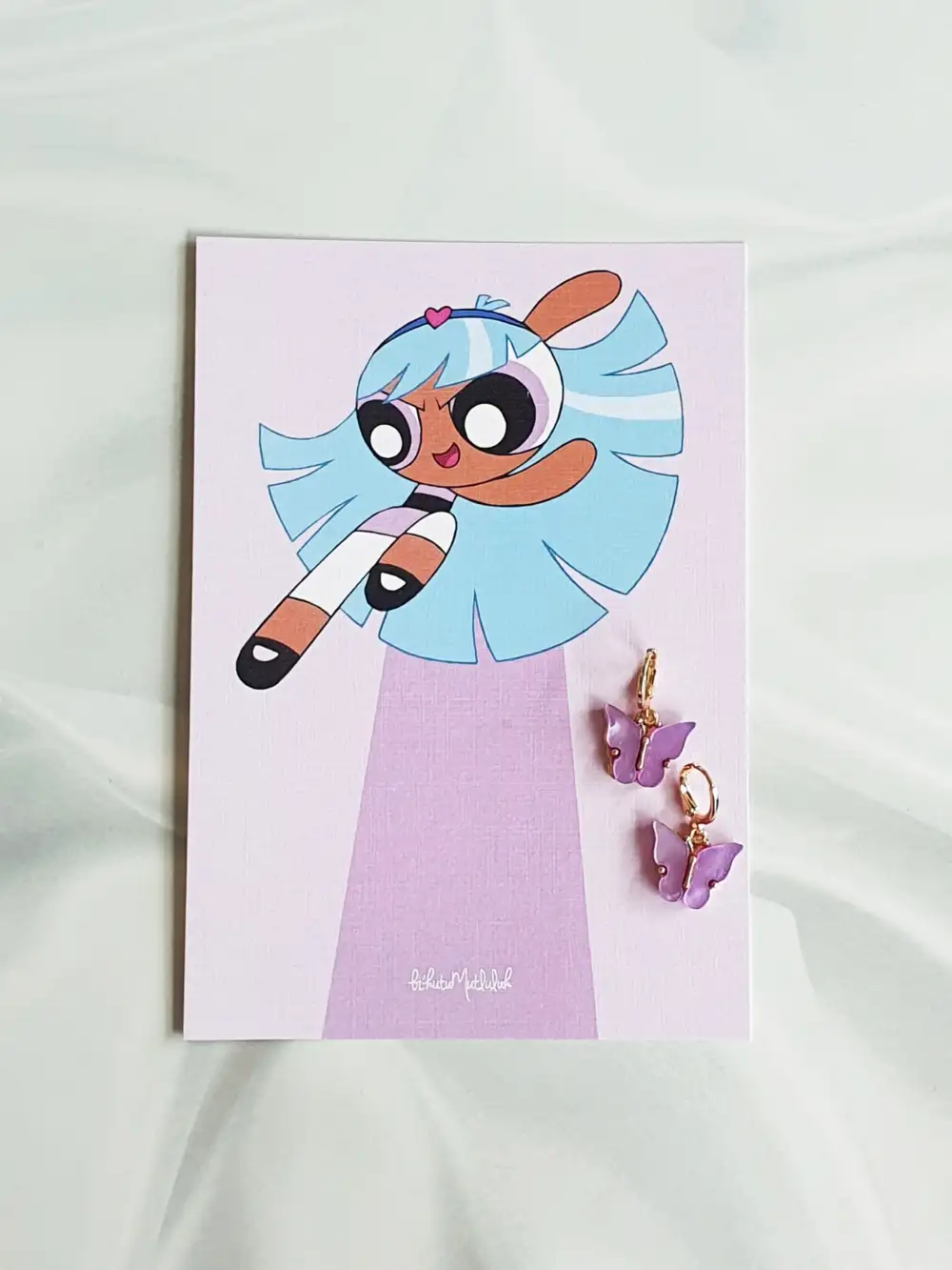 Powerpuff Girls Bliss Lila Altın Kaplama Sallantılı Kelebek Pirinç Hediye Küpe