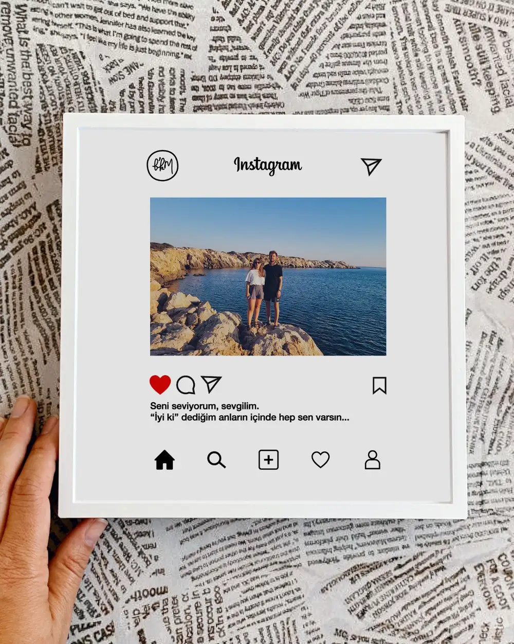 Instagram Postu Kişiye Özel Fotoğraf Baskısı Ve Sök Tak Kare Yapışan Sevgiliye Hediye Beyaz Çerçeve 20 x 20 cm