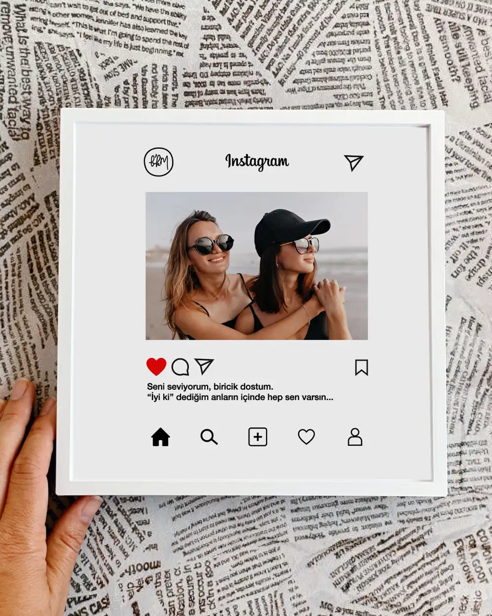 Instagram Postu Seni Seviyorum Dostum Mesajlı Beyaz Kişiye Özel Fotoğraf Baskısı Ve Sök Tak Kare Yapışan Arkadaşa Hediye Beyaz Çerçeve 20 x 20 cm