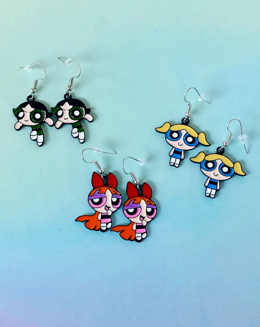 Powerpuff Girls Bubbles Mavi Enerji Mineli Hediye Küpe
