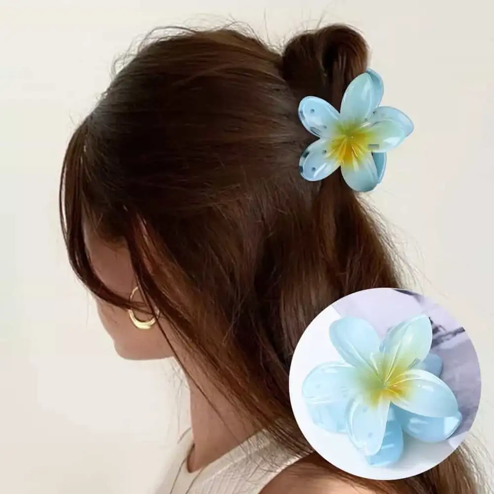 Turkuaz Mavi Lotus Çiçeği Parlak Akrilik Mandal Kıskaçlı Toka