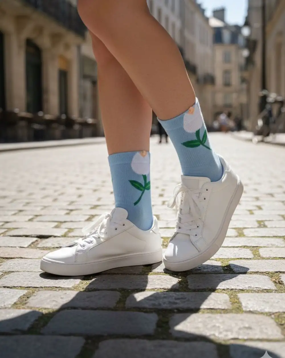 Çiçekli Zarif Kore Tarzı Kadın Soket Mavi Çorap