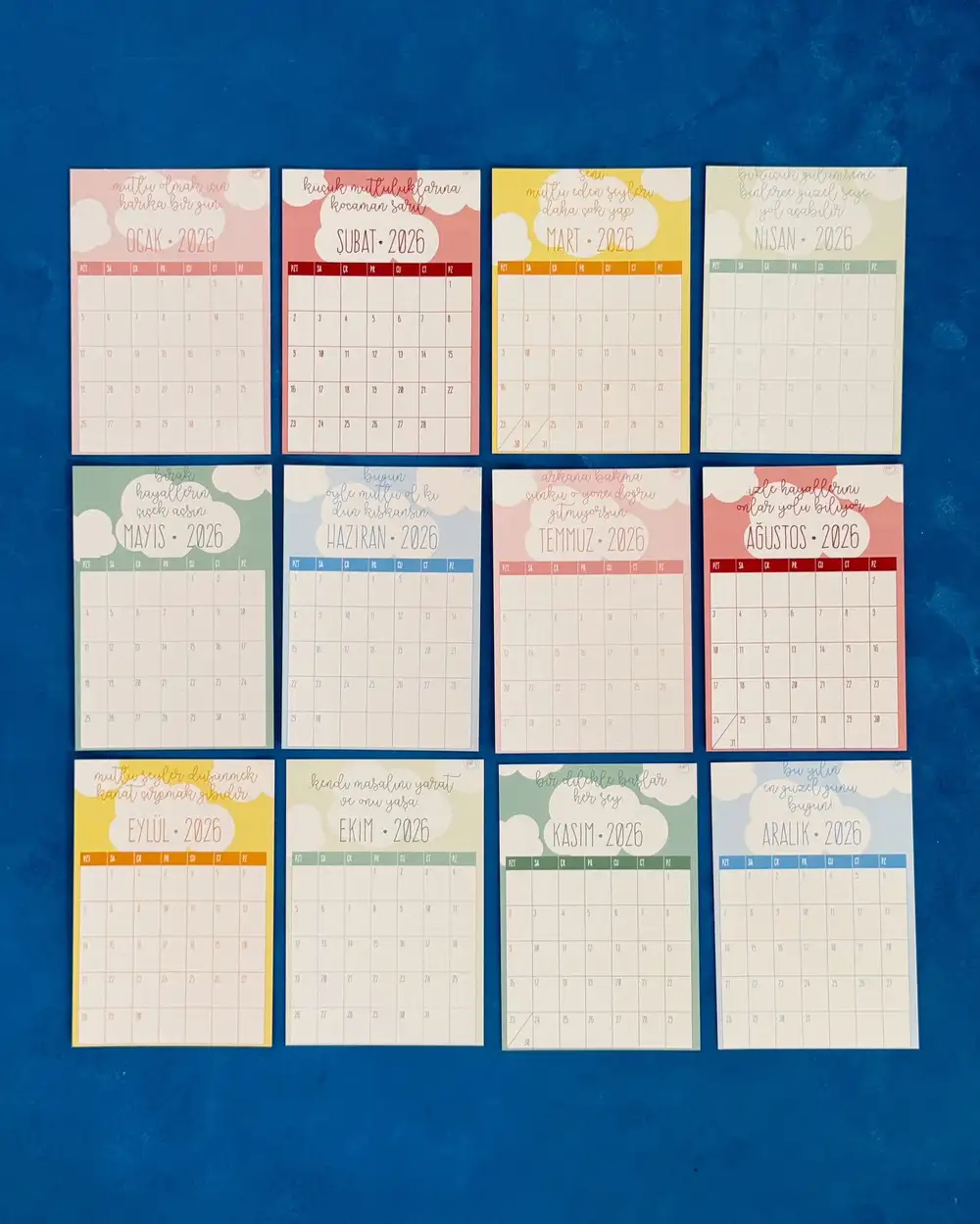 2026 Takvimi Renkli Pastel Renkler Masa Takvimi