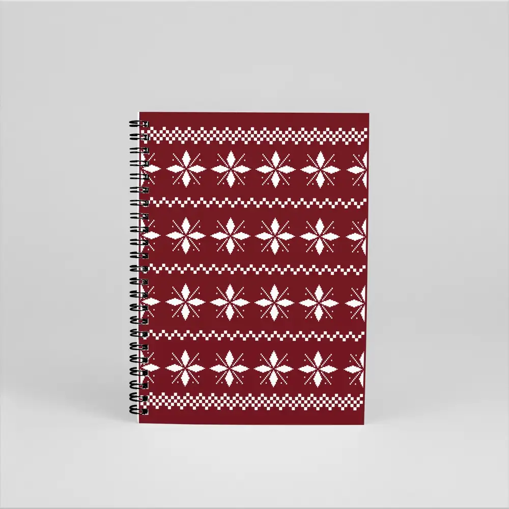 A5 Tasarım Spiralli Defter - Bordo Etnik Desen