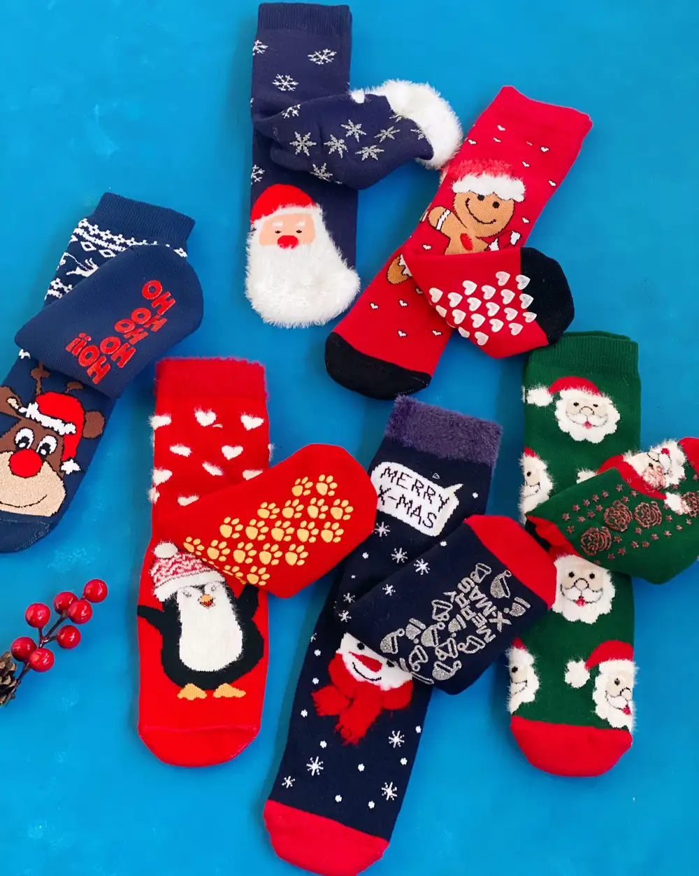 10 Yaş Çocuk Çorap Çizgili Geyikli Noel Baba Yeni Yıl Çocuk Çorabı Karışık 1 Adet