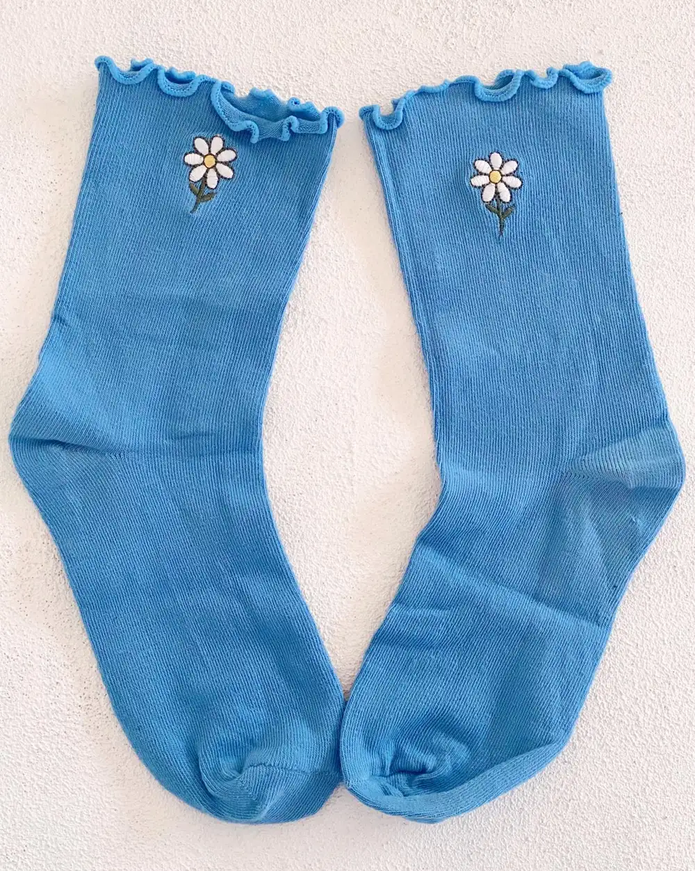 Papatya Nakışlı Kore Tarzı Kadın Mavi Soket Çorap