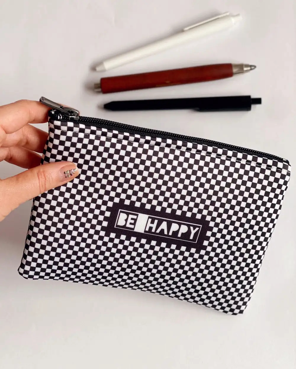 Be Happy Damalı Clutch Kalemlik