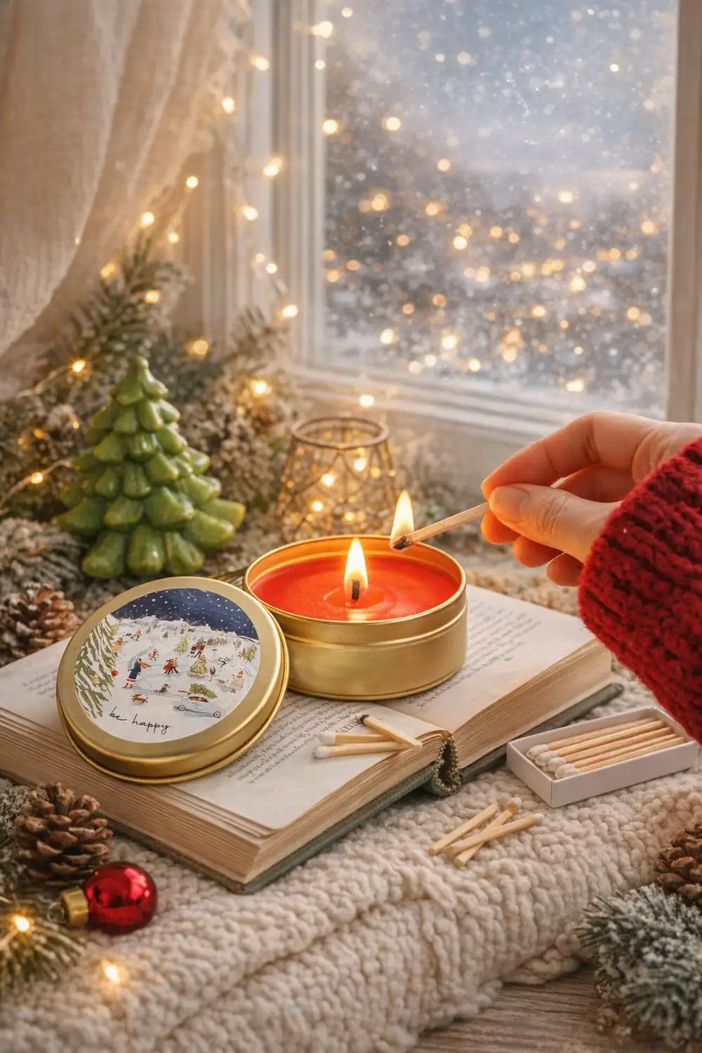 Kış Manzaralı Yılbaşı Metal Kutuda Hediyelik Mum