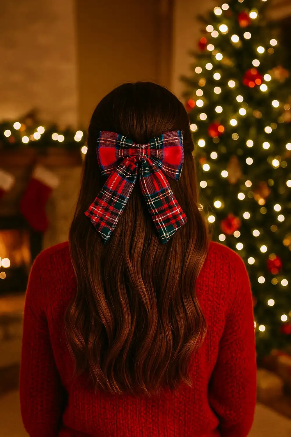 Yılbaşı Ekose Otomatik Kurdele Fiyonk Toka