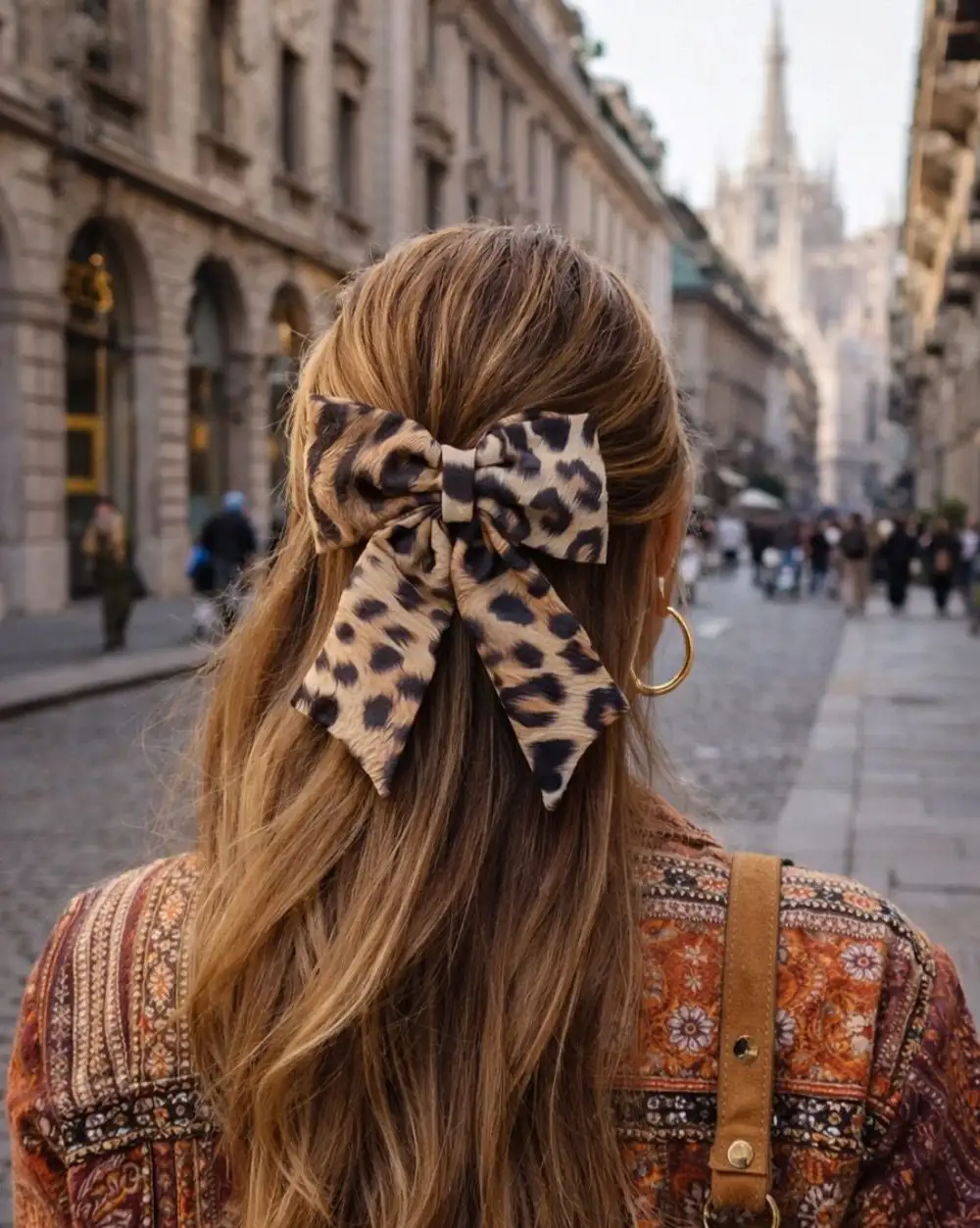 Leopar Desenli Otomatik Kurdele Fiyonk Toka