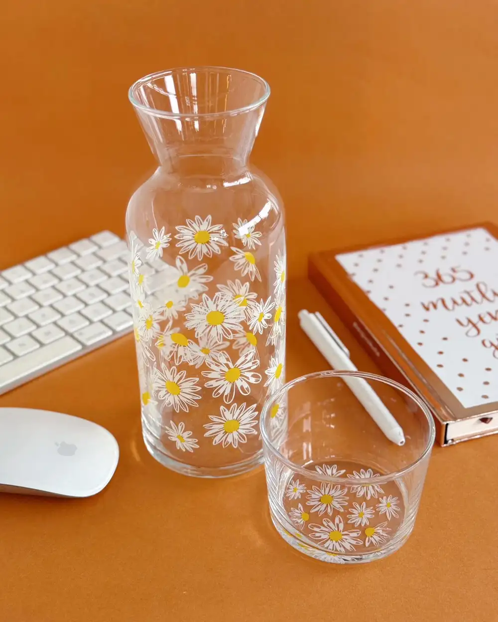 Papatyalı Bardaklı Cam Sürahi