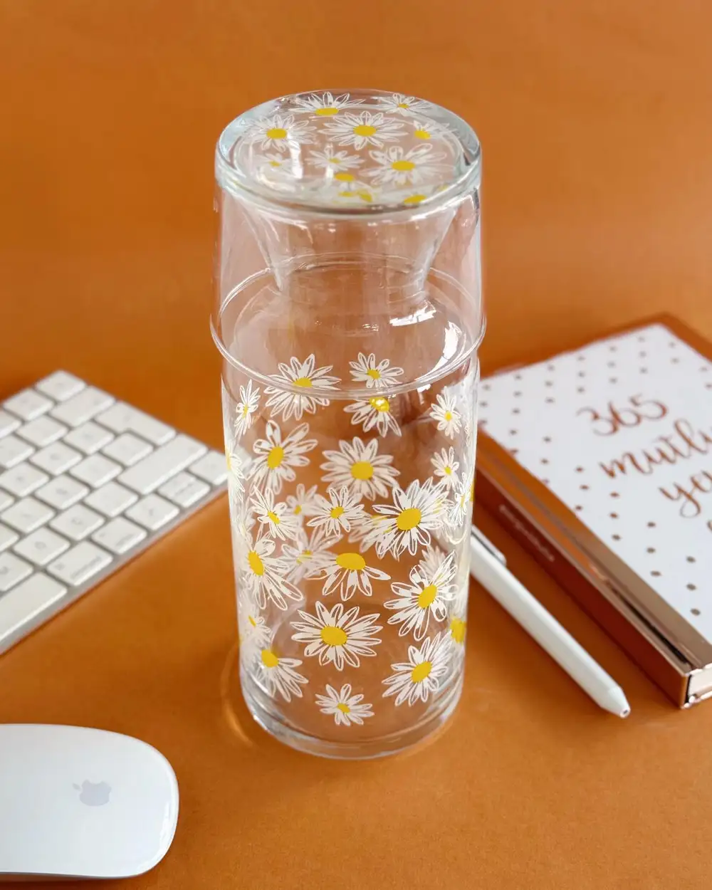 Papatyalı Bardaklı Cam Sürahi