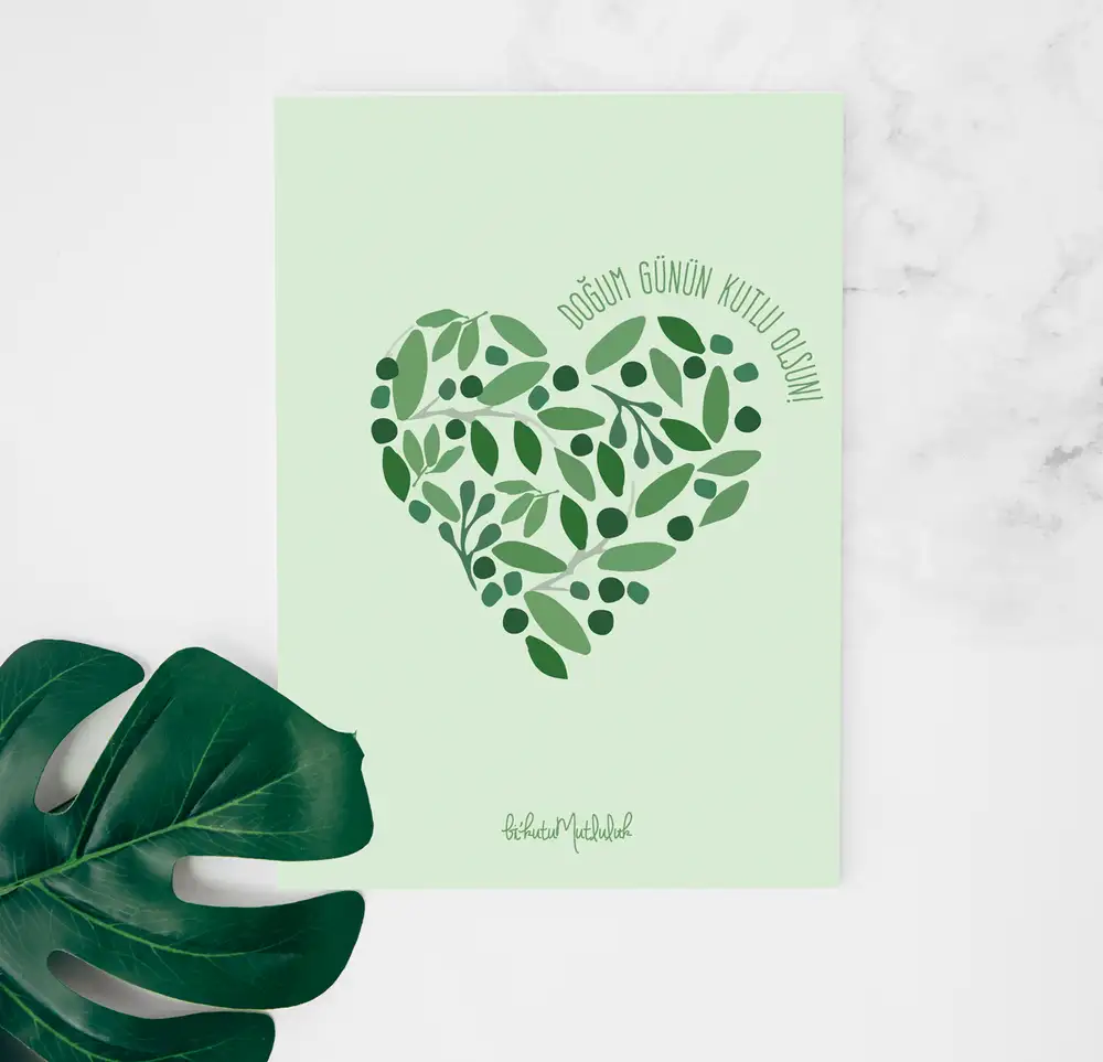Yeşil Bitkiler Doğum Günü Motto Kartı Kartpostal