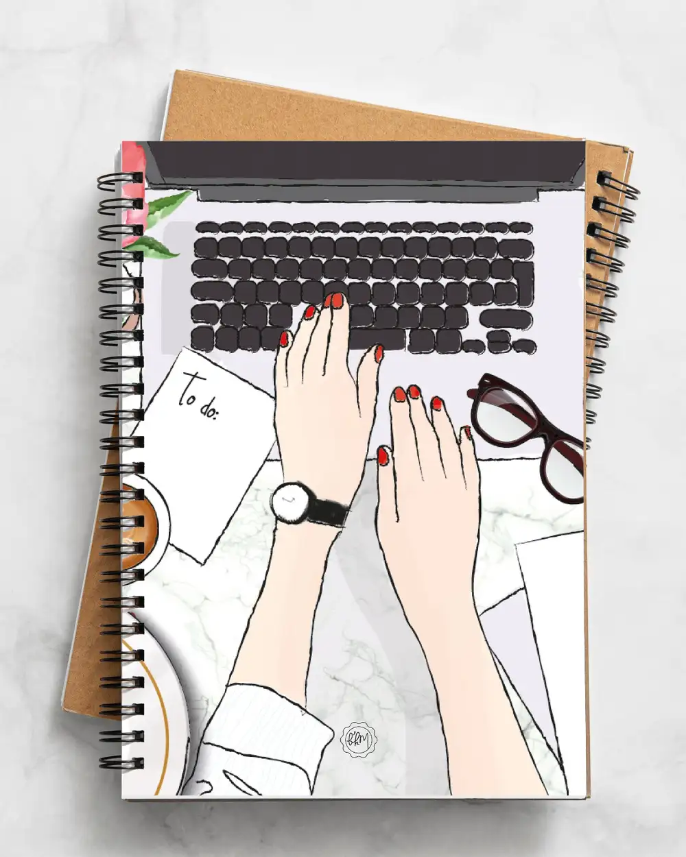 N225 Ofiste Çalışan Kız Çizimli A5 Spiralli Defter