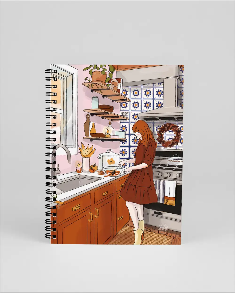 N240 Yemek Yapan Kız Çizimli A5 Spiralli Defter