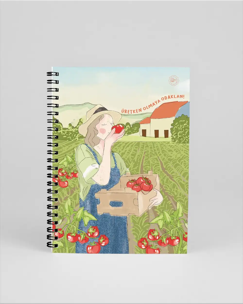 N245 Domates Bahçesinde Kız Çizimli A5 Spiralli Defter