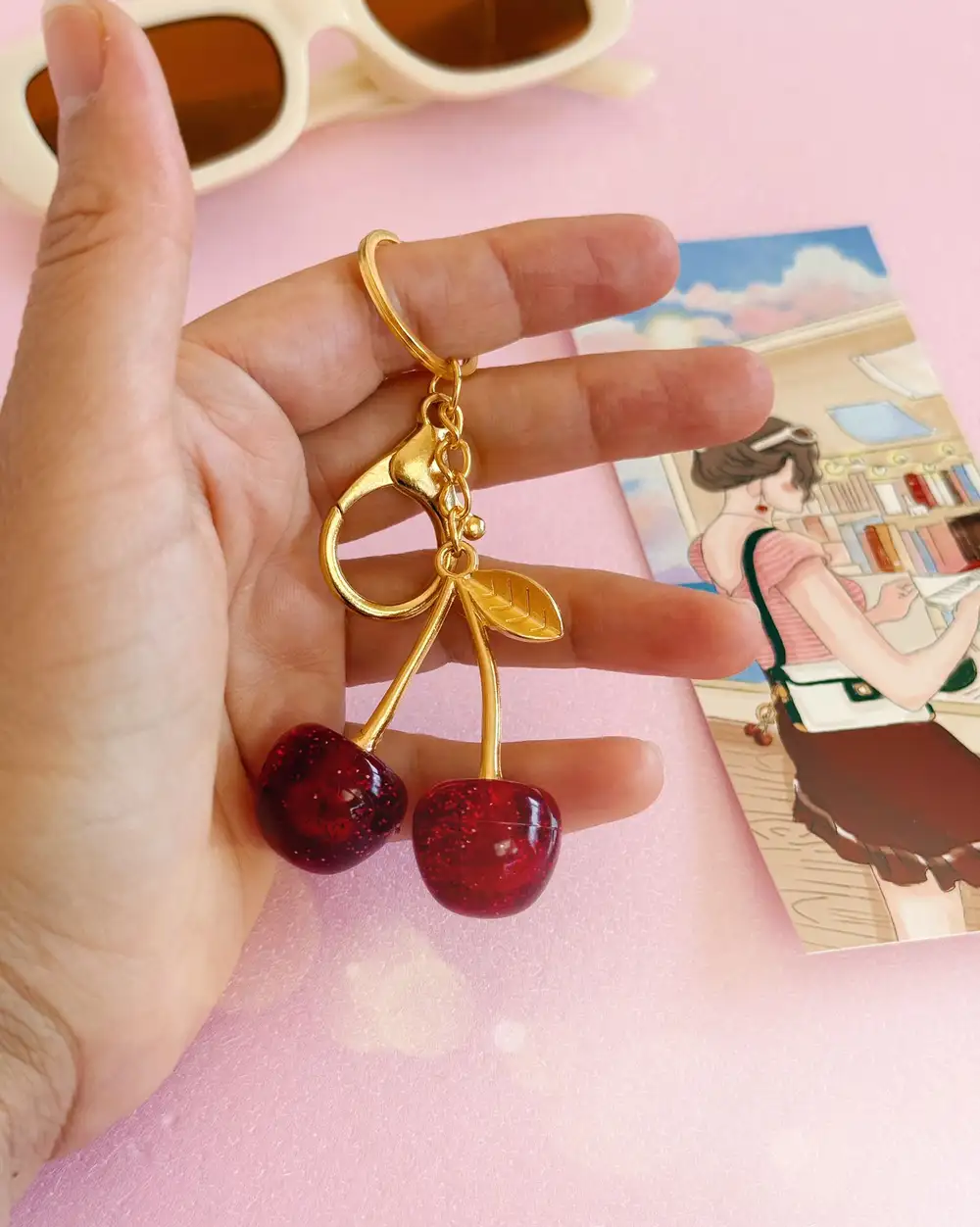 Kiraz Gold Charm Çanta Cherry Anahtarlık