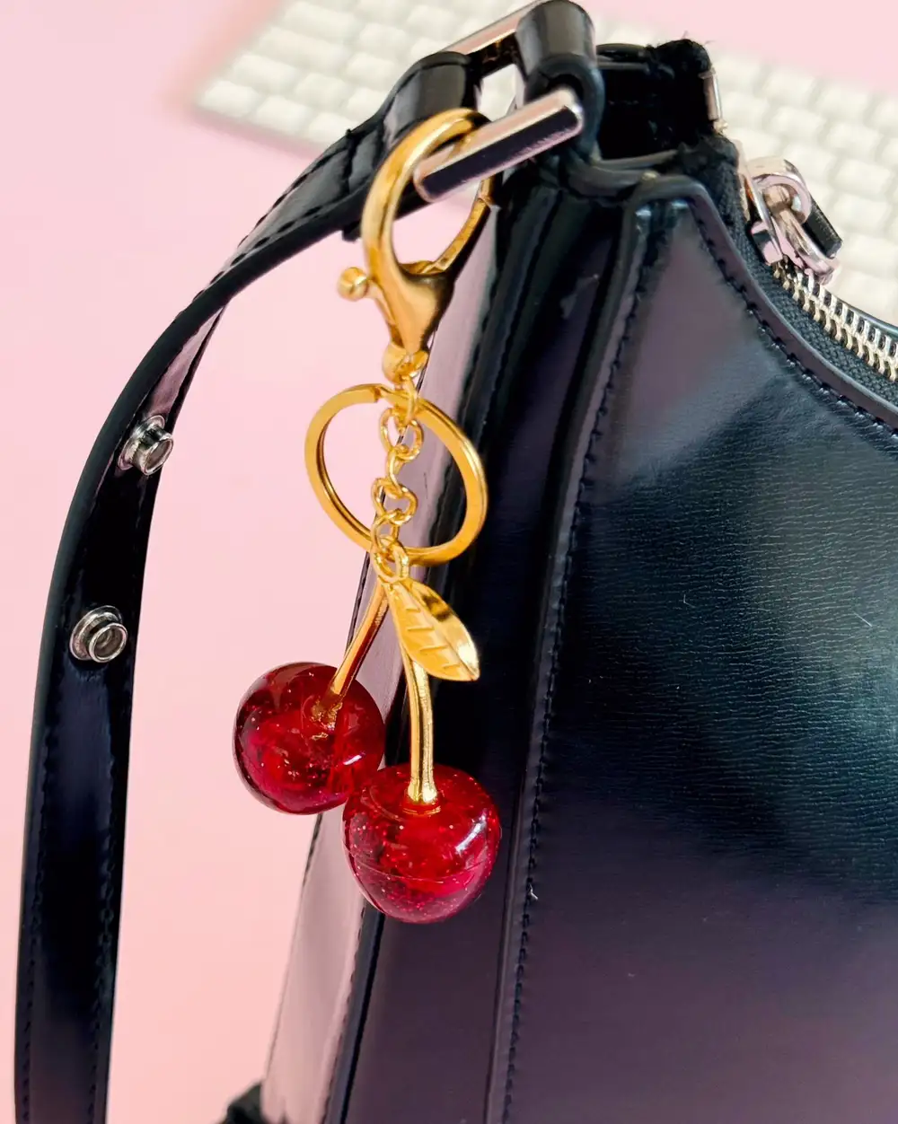 Kiraz Gold Charm Çanta Cherry Anahtarlık