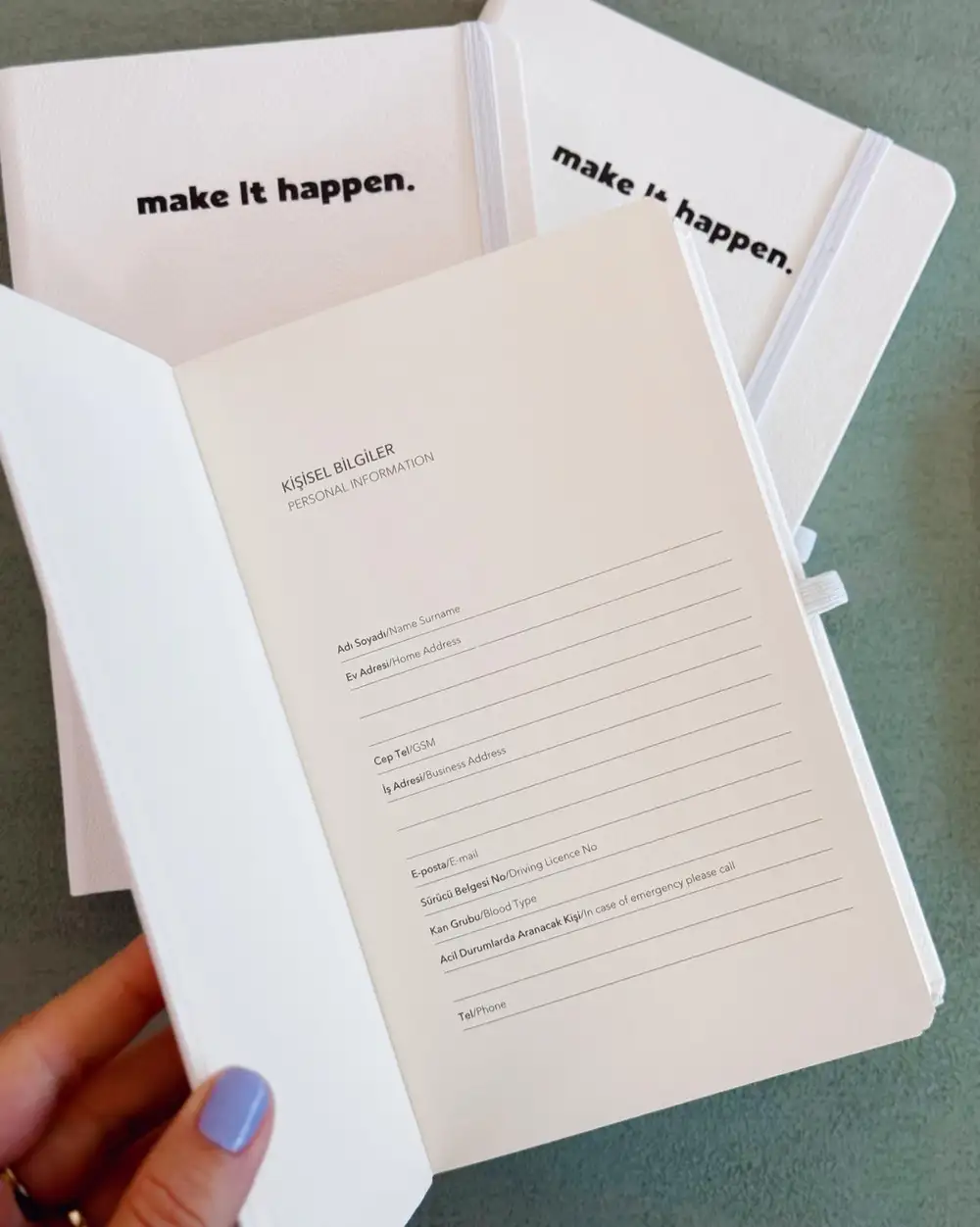 Make It Happen Beyaz Termo Deri Tarihsiz Çizgili Ajanda Defter