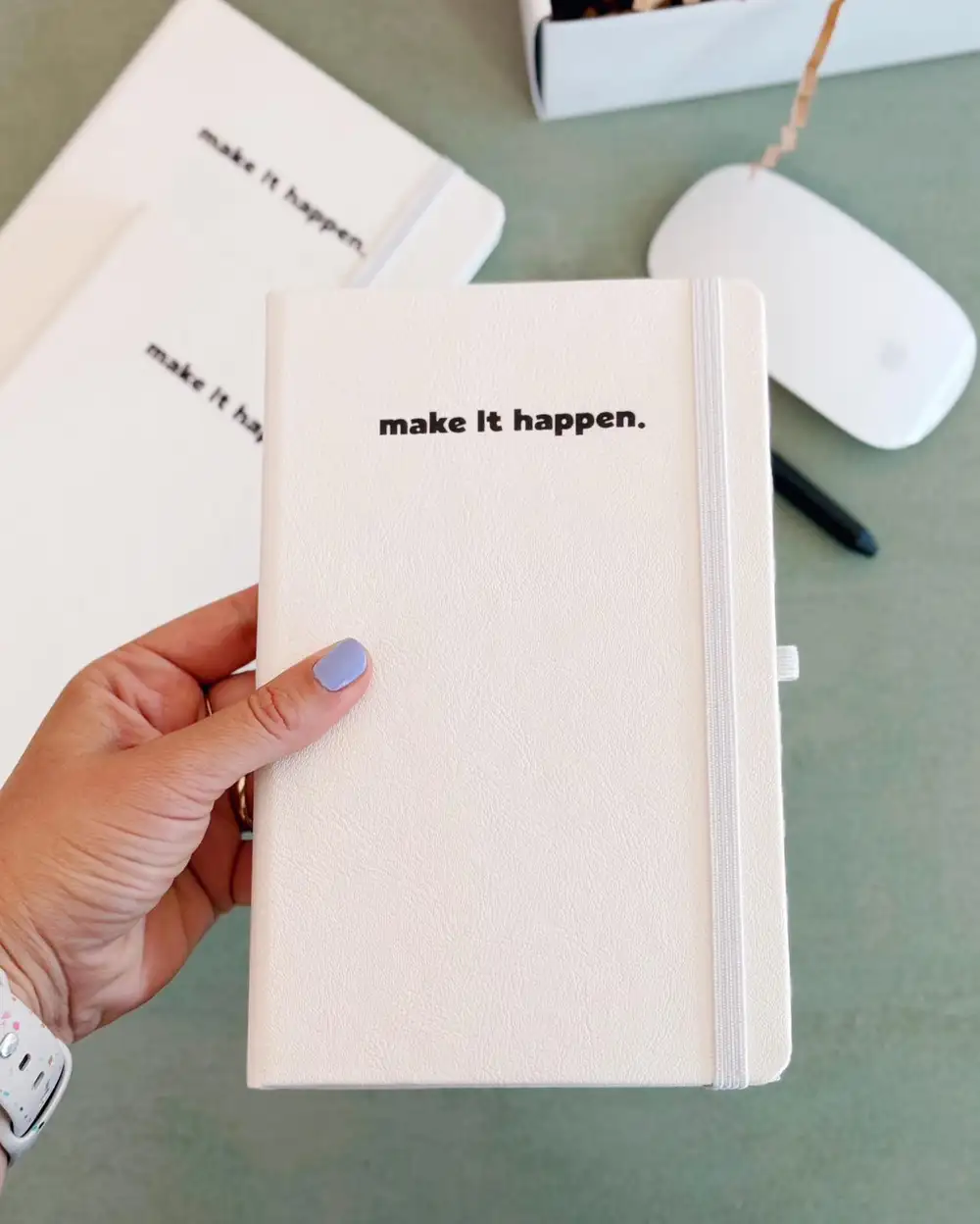 Make It Happen Beyaz Termo Deri Tarihsiz Çizgili Ajanda Defter