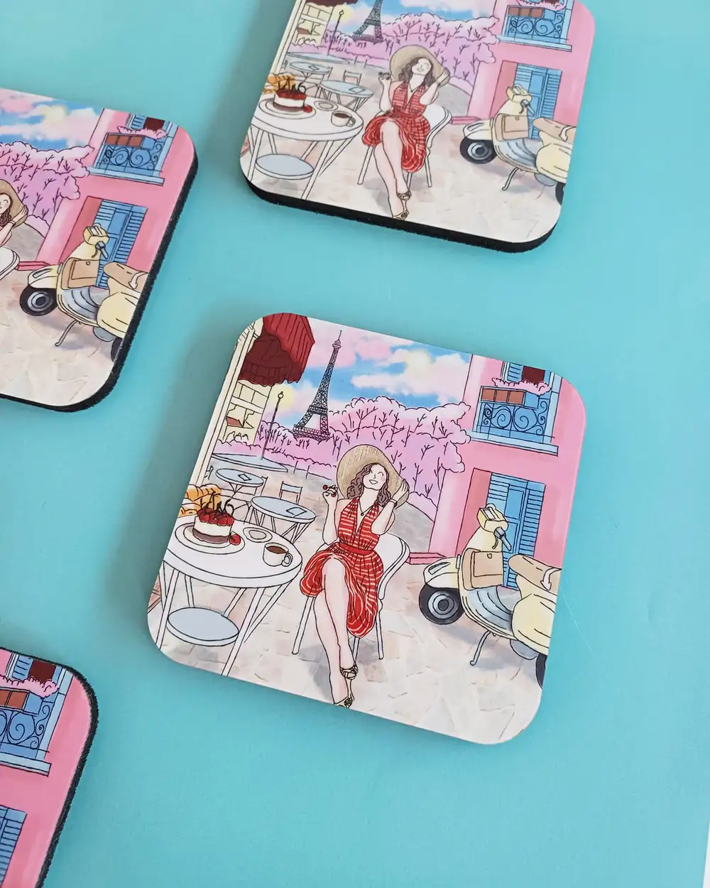 Cherry Lady Parizyen Kız Çizimli Bardak Altlığı