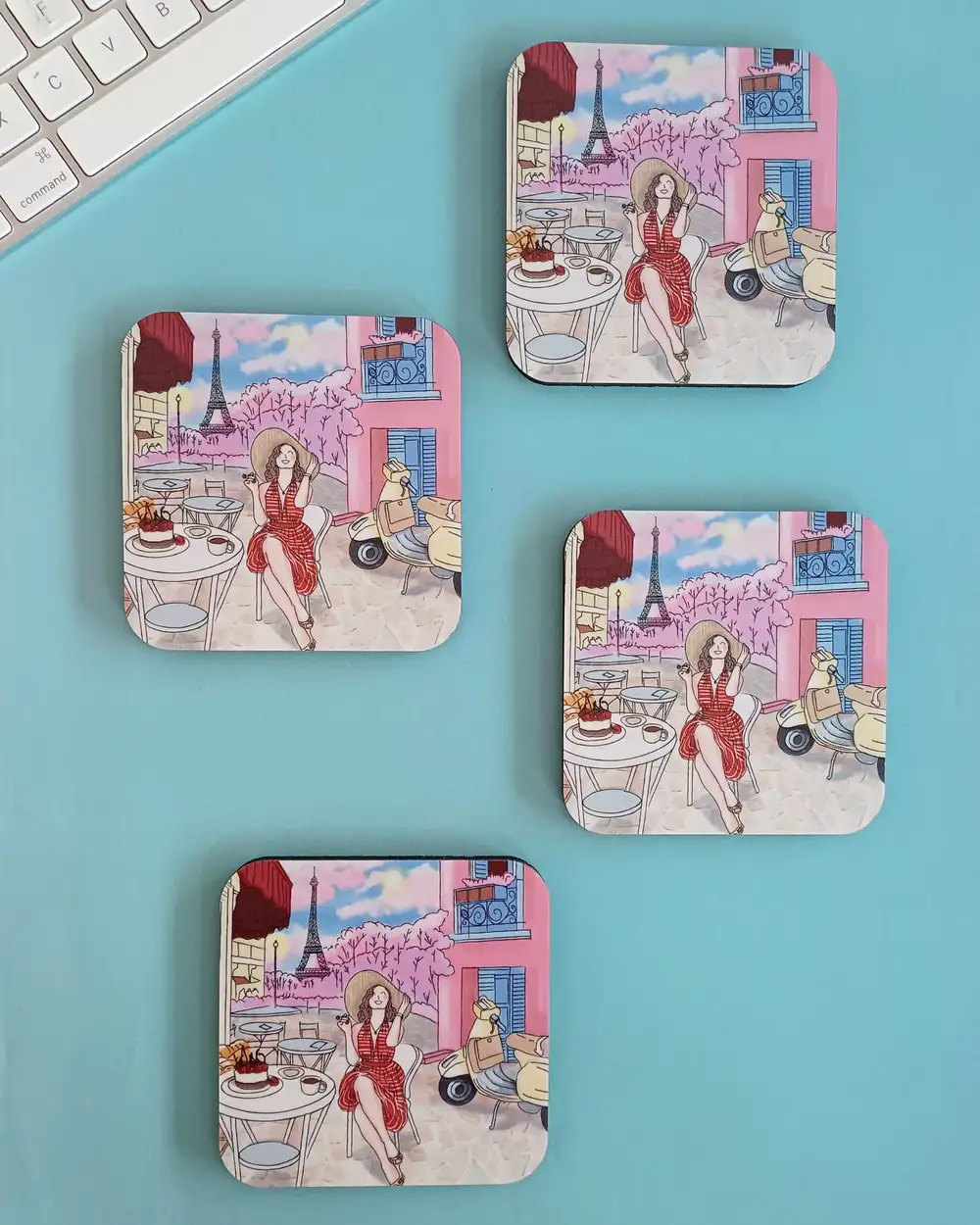 Cherry Lady Parizyen Kız Çizimli Bardak Altlığı